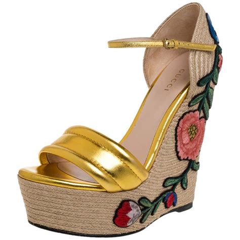 gucci cork wedge sandals|Gucci wedge sandals flowers.